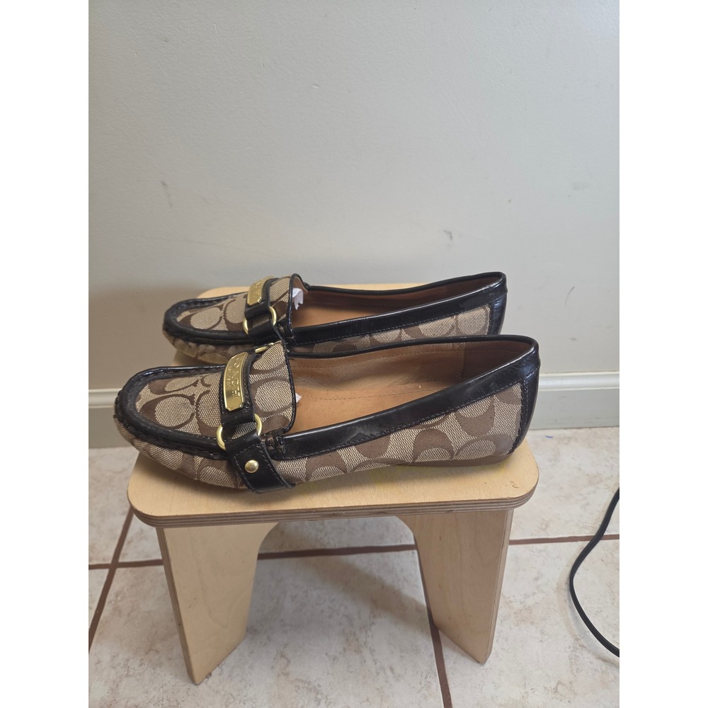 Coach Felicia Signature Monogram Loafers Brown Patent Leather Driving Mocs 7 - Picture 2 of 7